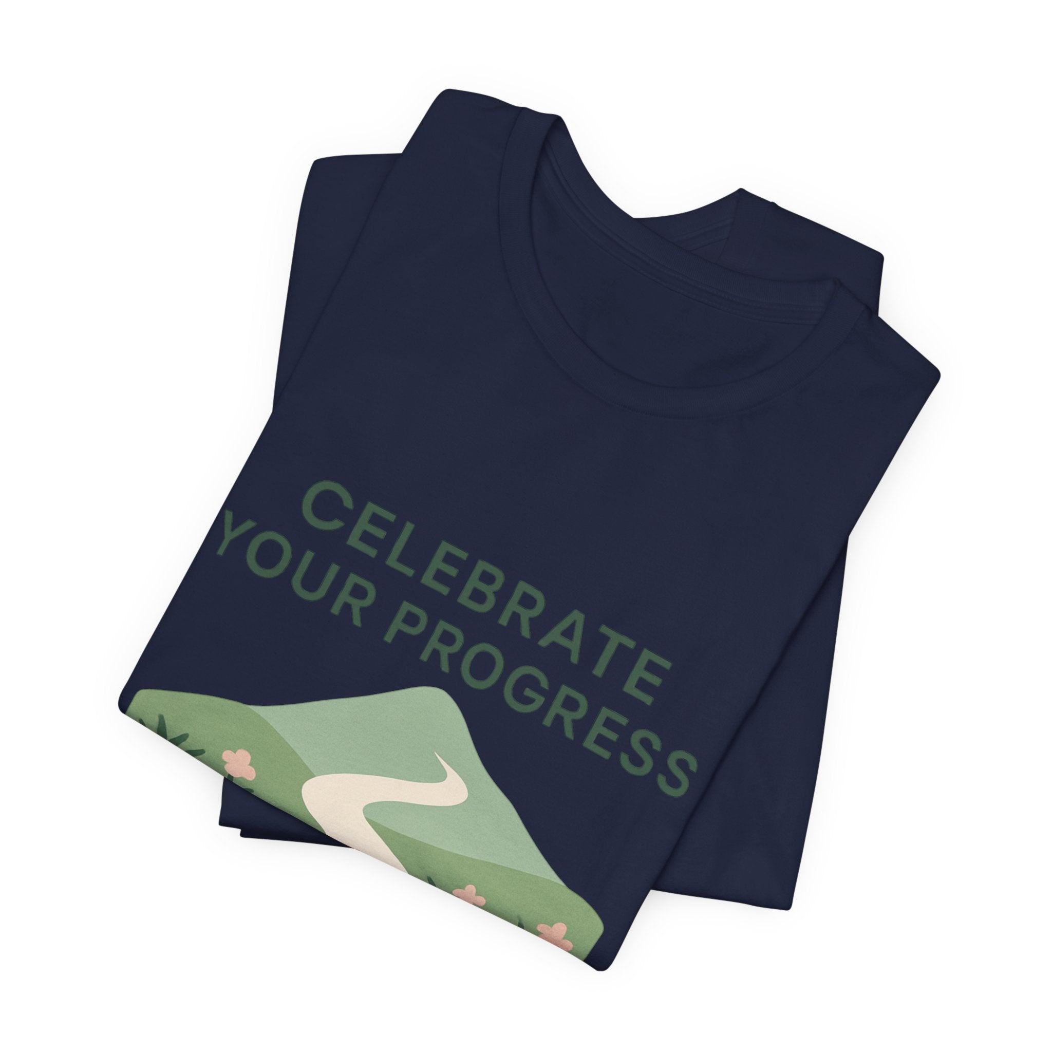 Celebrate Your Progress tee | motivational path graphic, plant icons, self-care reminder