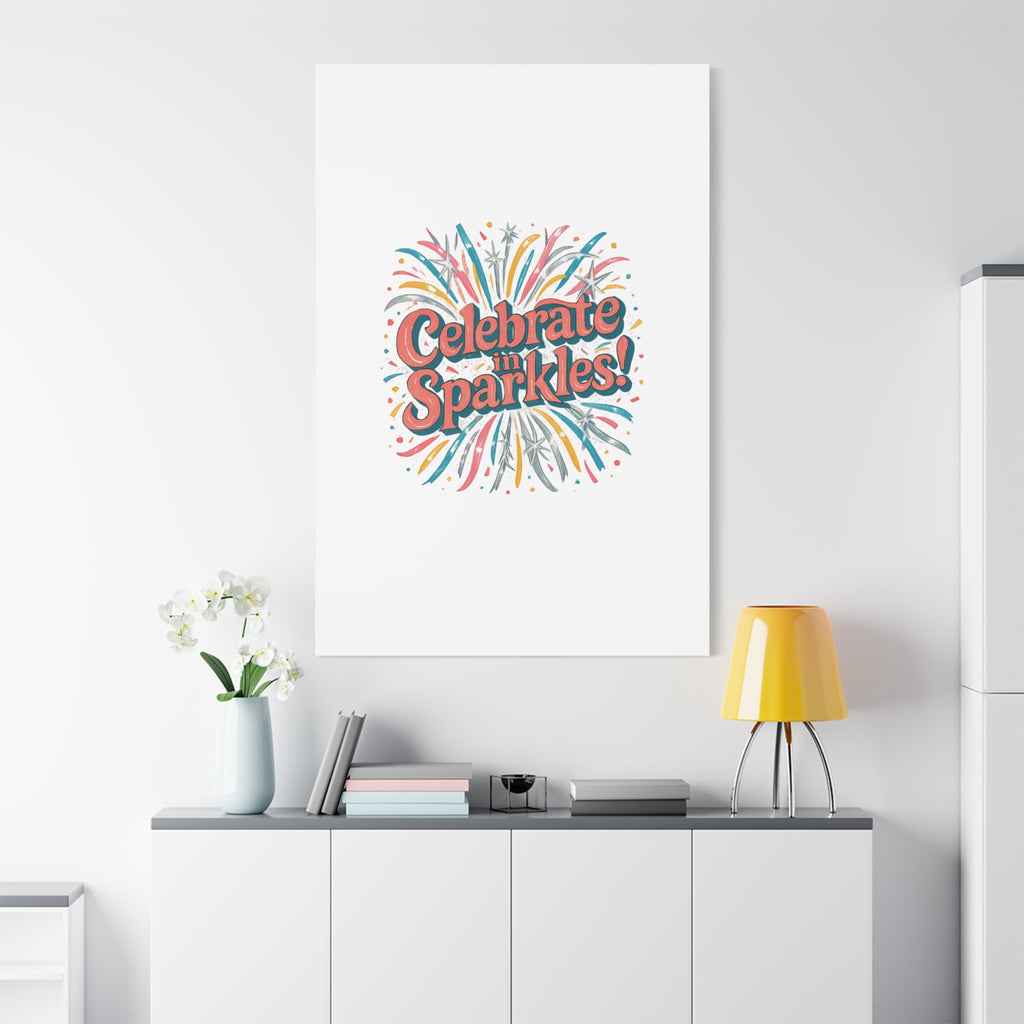 Celebrate in Sparkles! Canvas | Firework Typography Wall Art