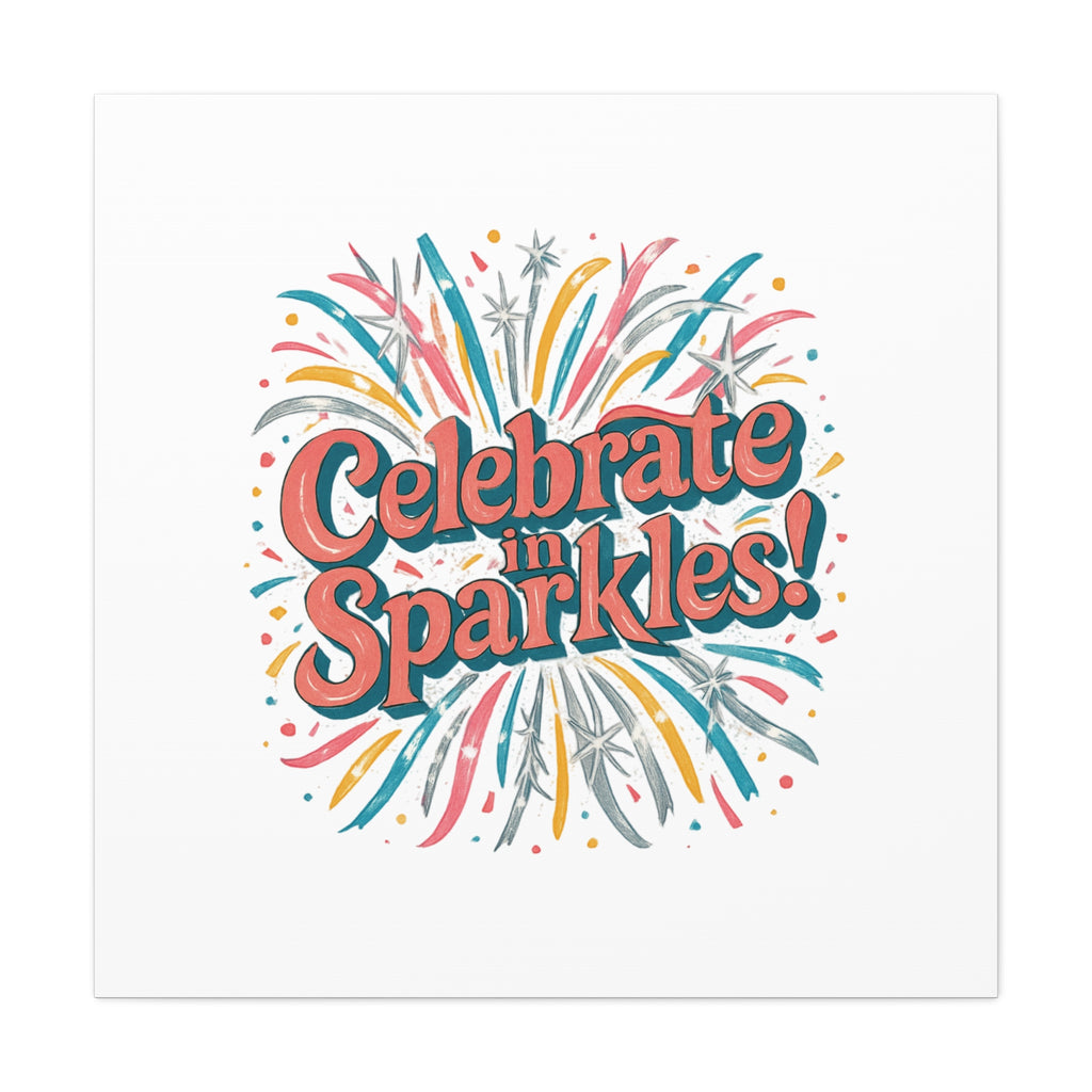 Celebrate in Sparkles! Canvas | Firework Typography Wall Art