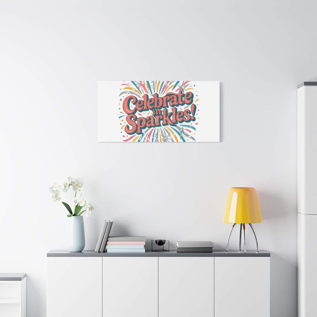 Celebrate in Sparkles! Canvas | Firework Typography Wall Art