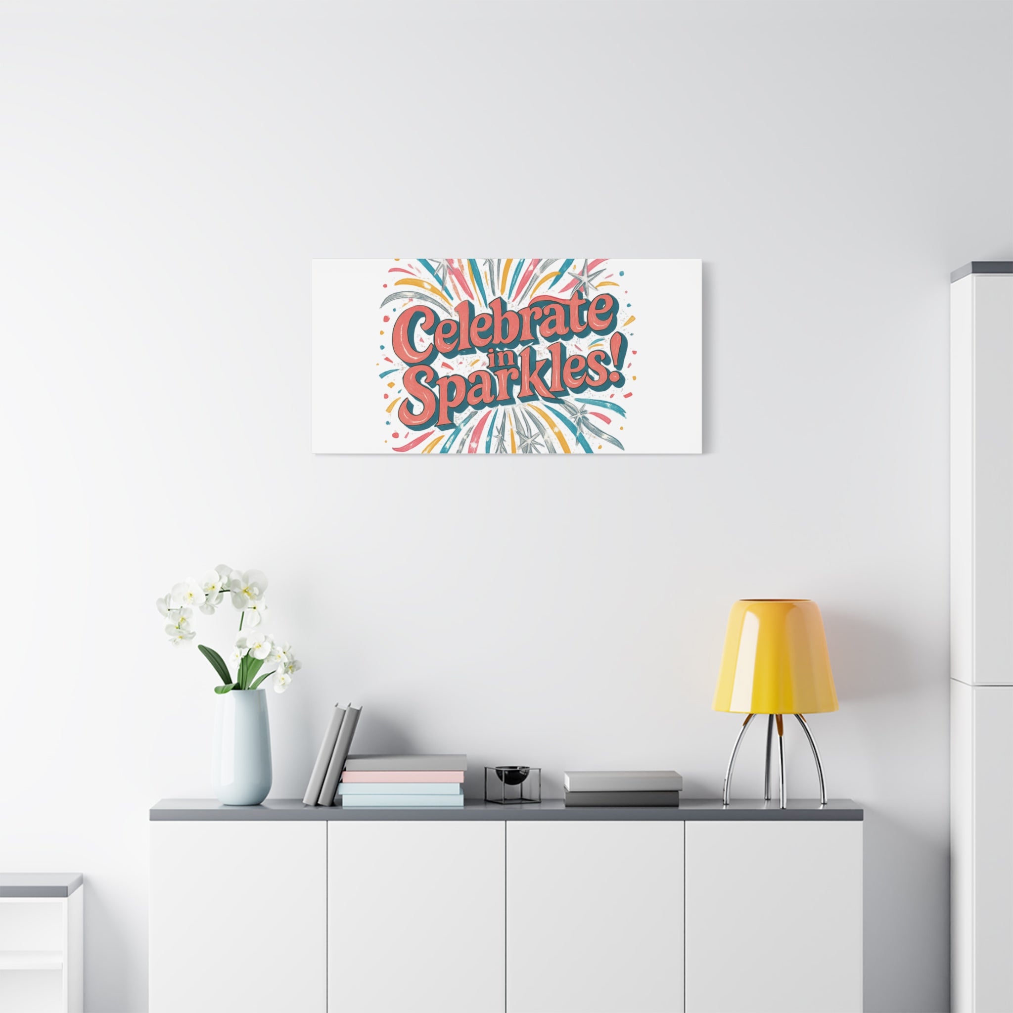 Celebrate in Sparkles! Canvas | Firework Typography Wall Art