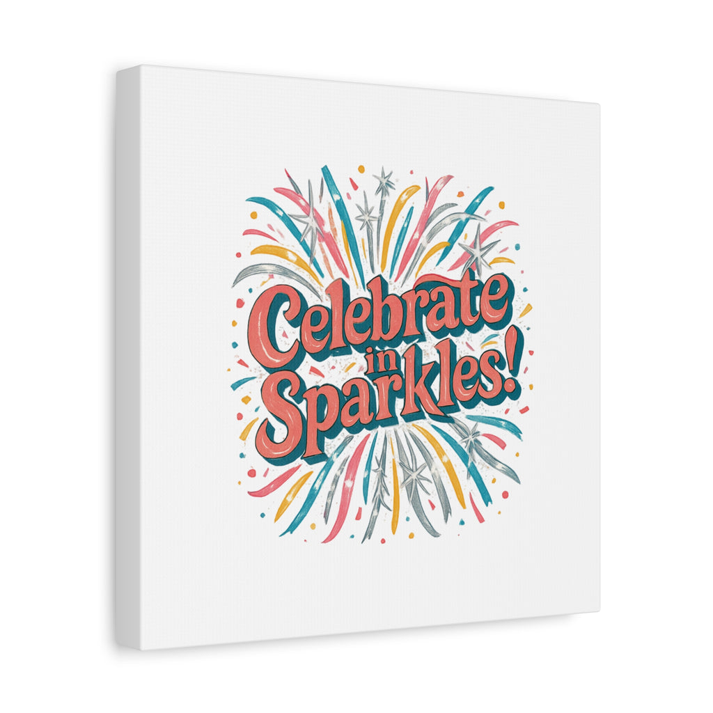 Celebrate in Sparkles! Canvas | Firework Typography Wall Art
