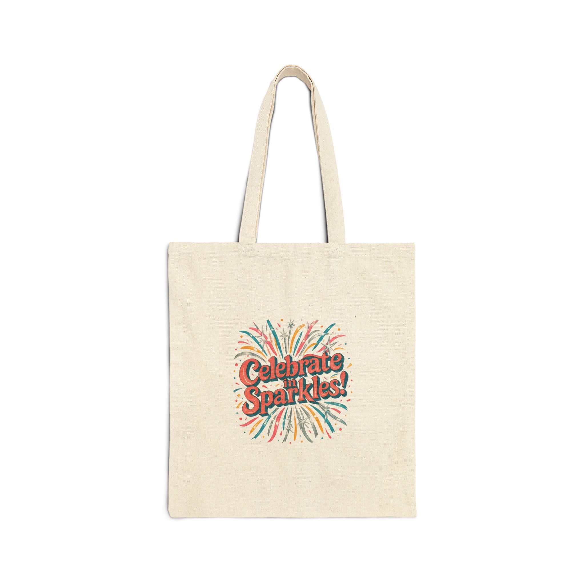 Celebrate Sparkles tote bag | fireworks typography canvas tote