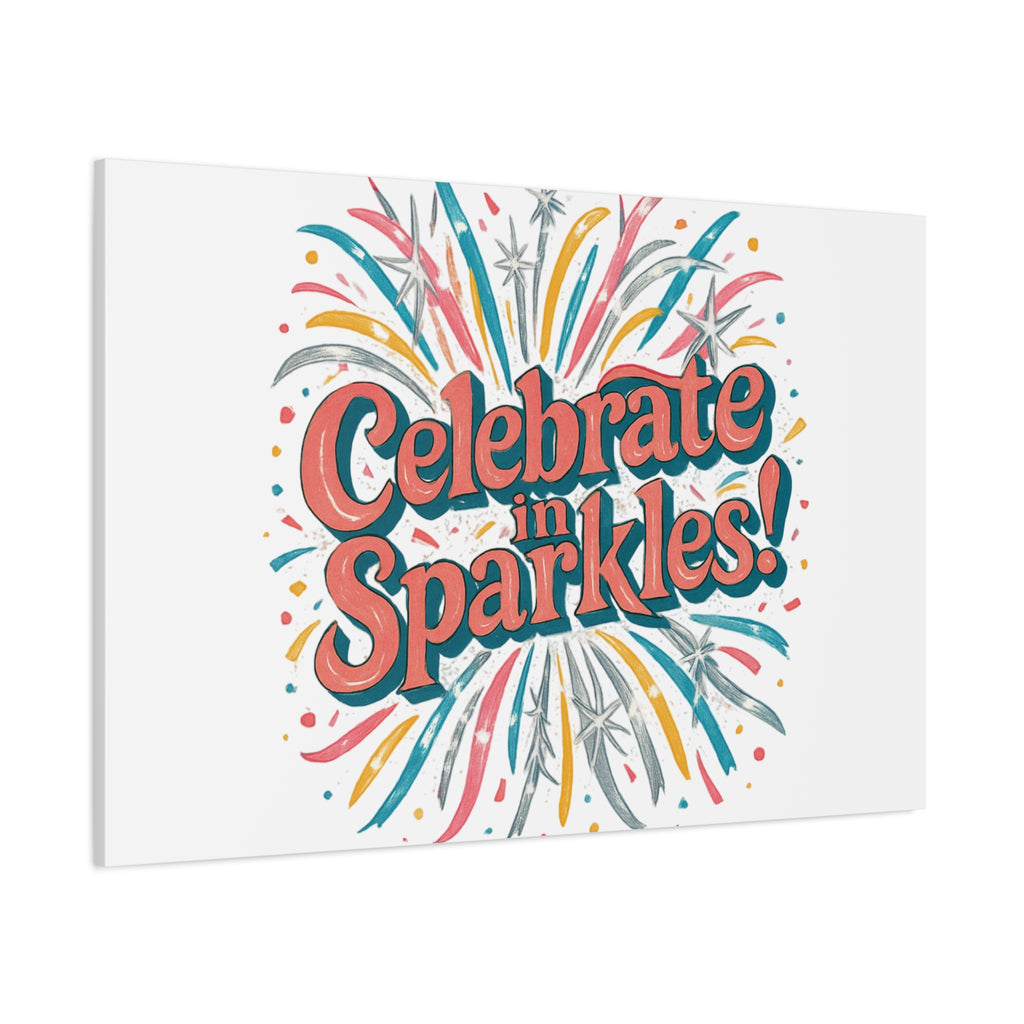 Celebrate in Sparkles! Canvas | Firework Typography Wall Art
