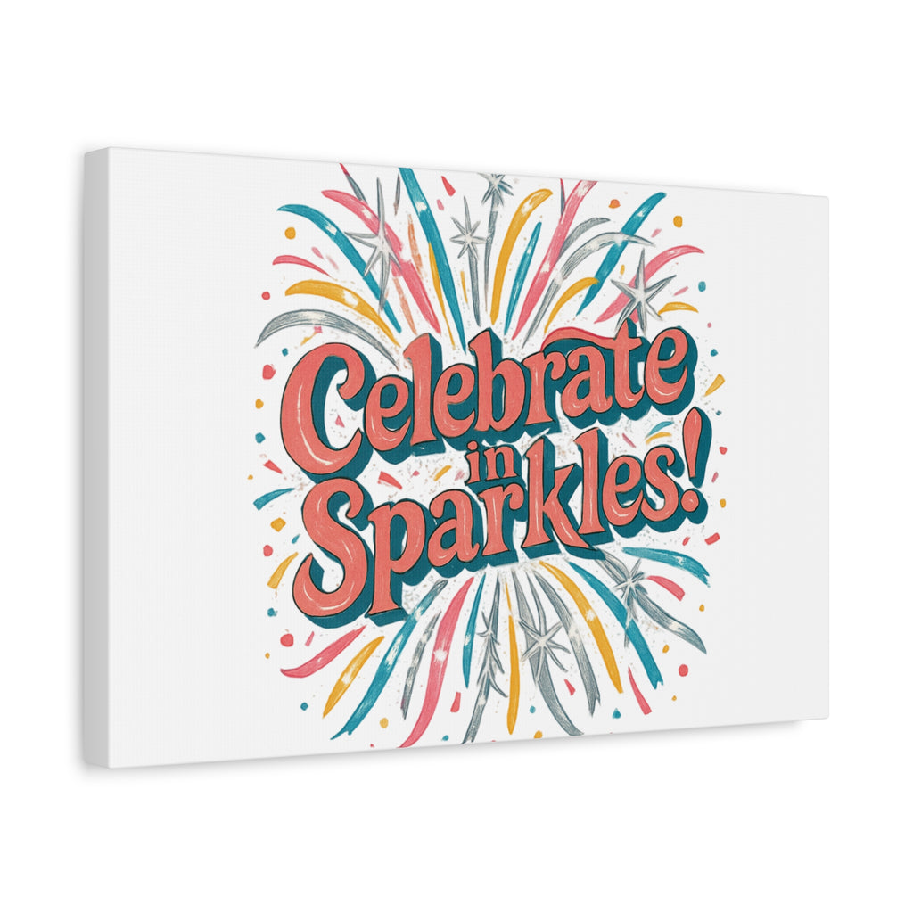 Celebrate in Sparkles! Canvas | Firework Typography Wall Art