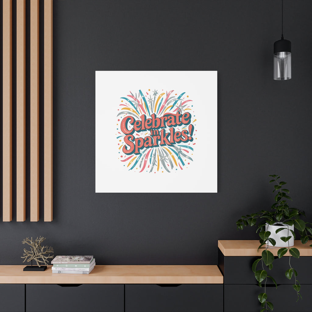Celebrate in Sparkles! Canvas | Firework Typography Wall Art