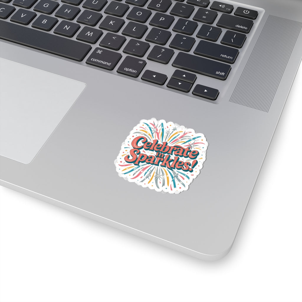Celebrate in Sparkles sticker | kiss-cut vinyl sticker, colorful fireworks design