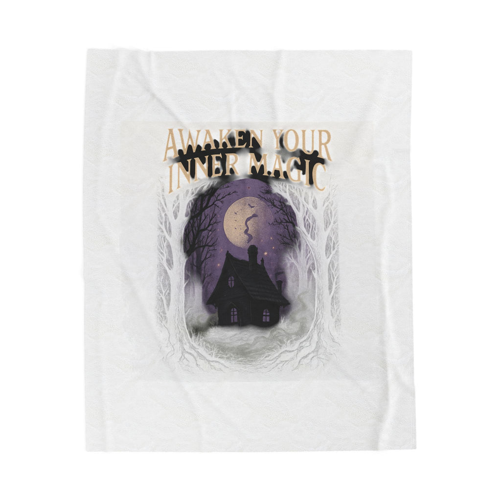 Awaken Your Inner Magic Velveteen Plush Blanket | Witchy Cottage Moon Scene