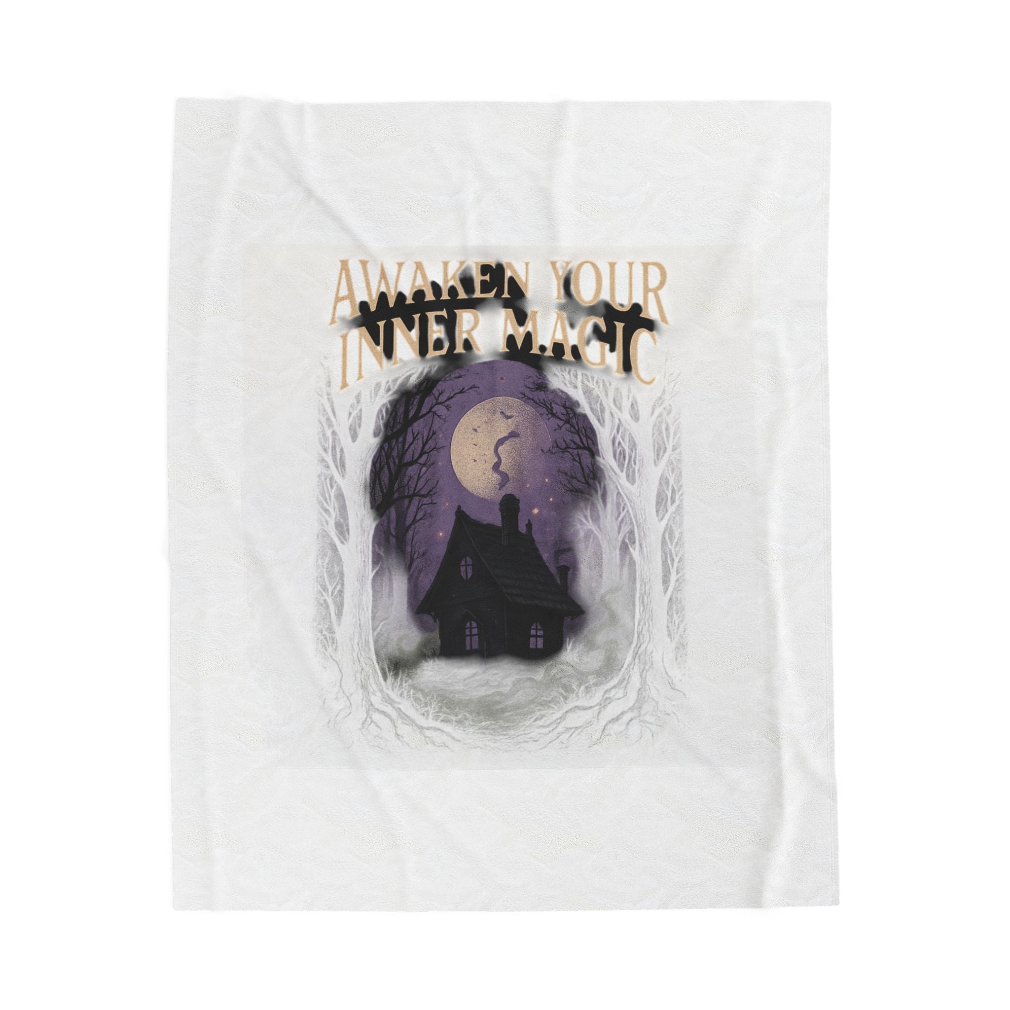 Awaken Your Inner Magic Velveteen Plush Blanket | Witchy Cottage Moon Scene
