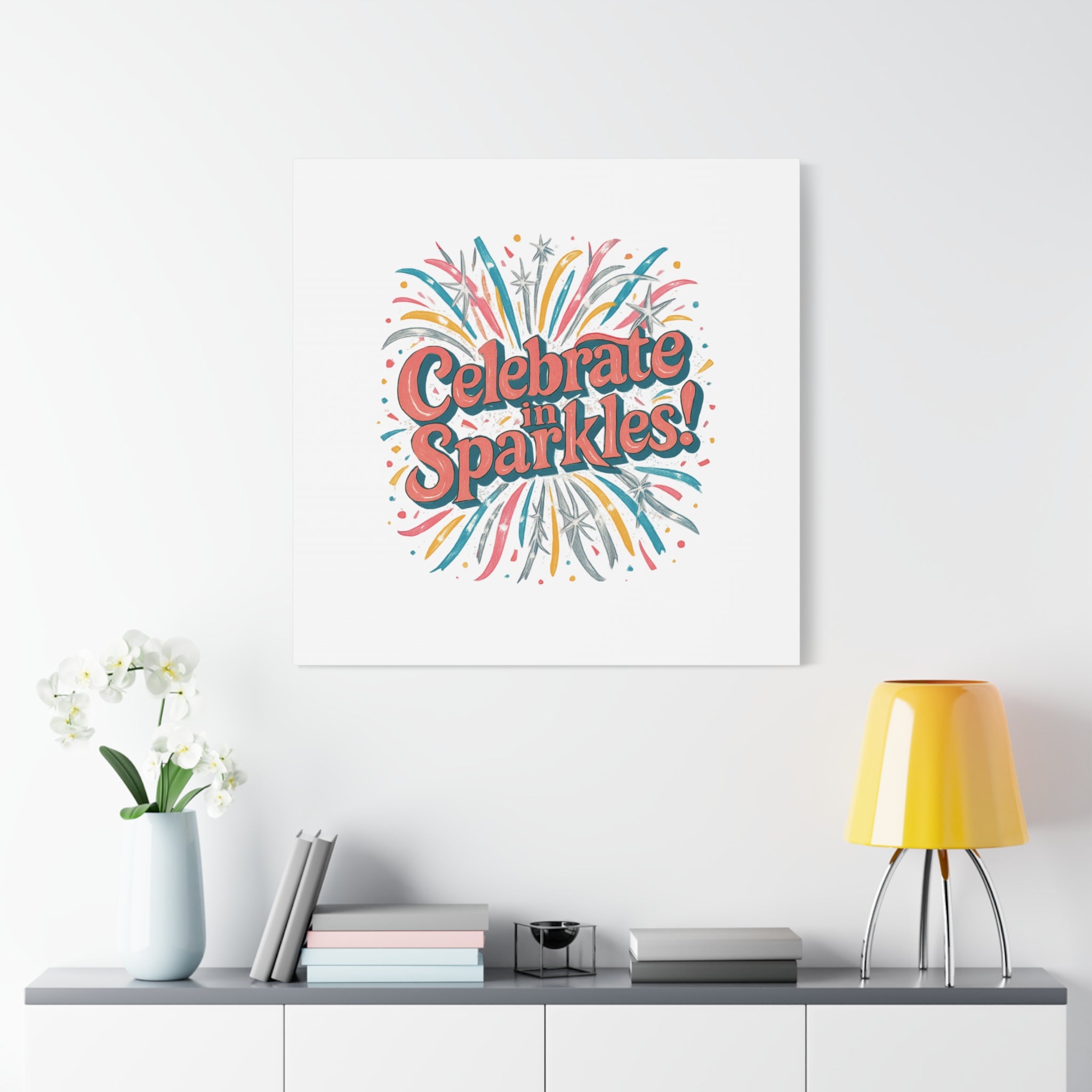 Celebrate in Sparkles! Canvas | Firework Typography Wall Art