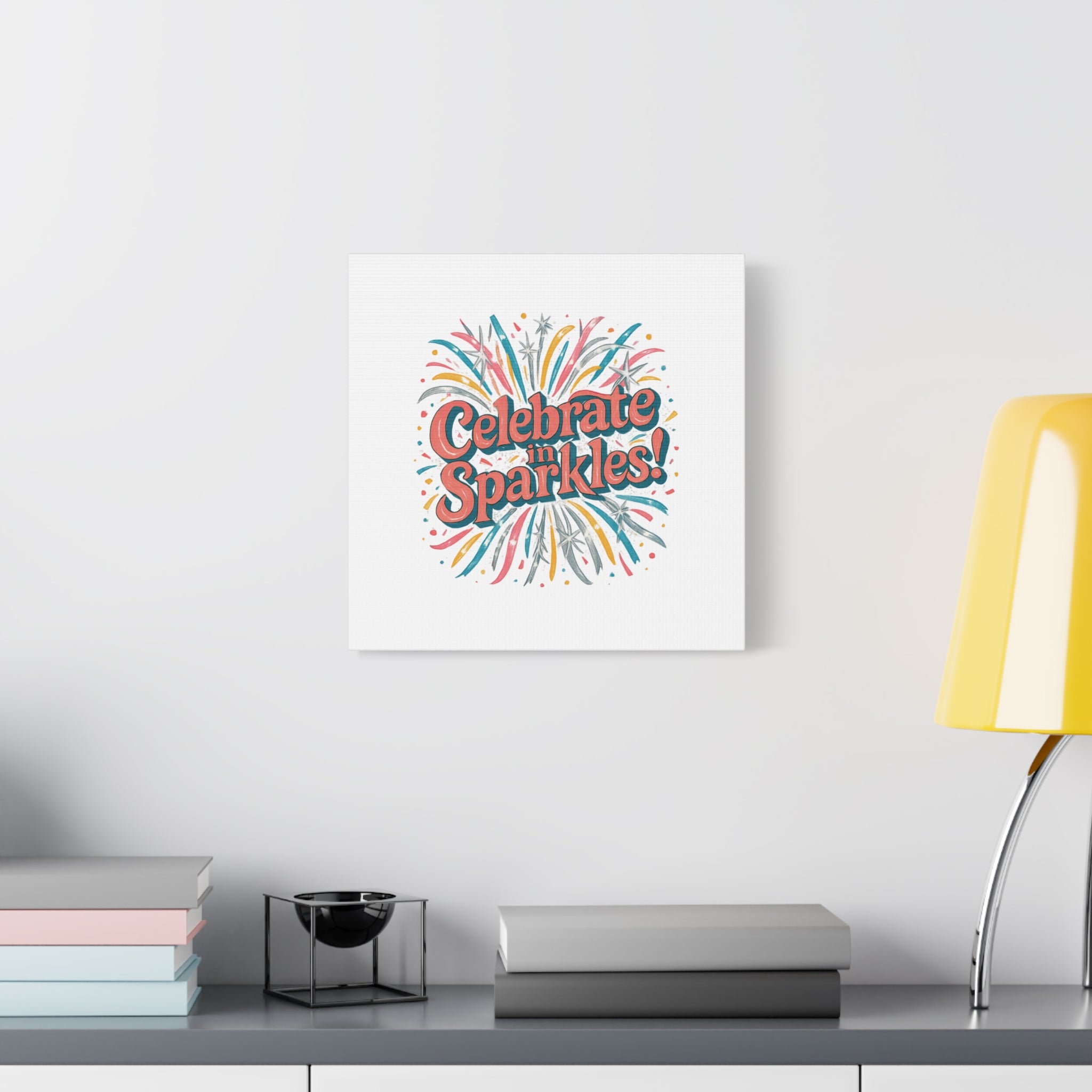 Celebrate in Sparkles! Canvas | Firework Typography Wall Art