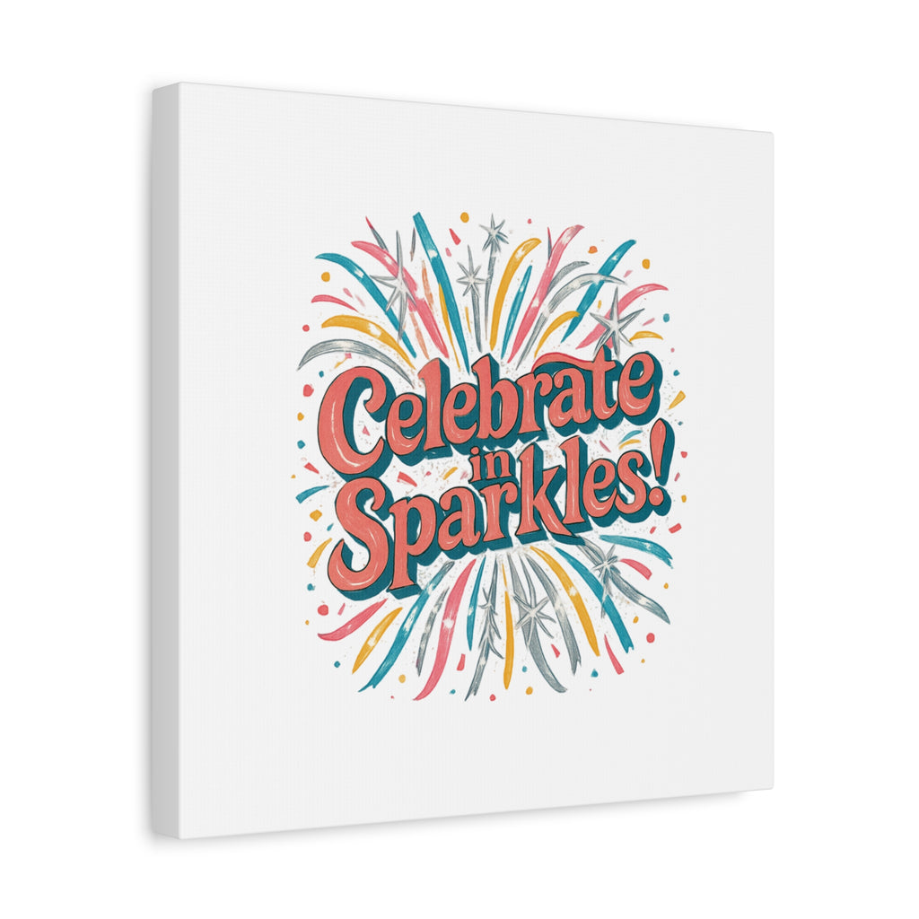 Celebrate in Sparkles! Canvas | Firework Typography Wall Art